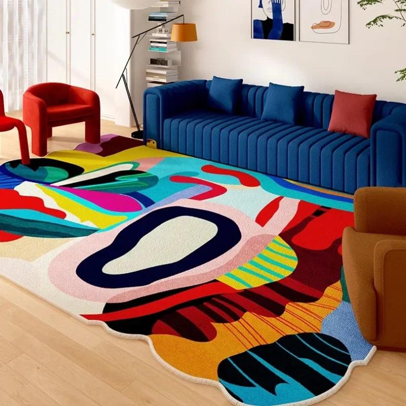 Living Room Carpet Art Irregular Color Abstract Home Bedroom Bedside Mat Easy To Care Cloakroom Coffee Table Rug Tapis 