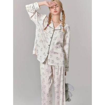 Herbst Neue Hauskleidung Damen Langarmhose Eisseide Pyjama Frühling und Herbst