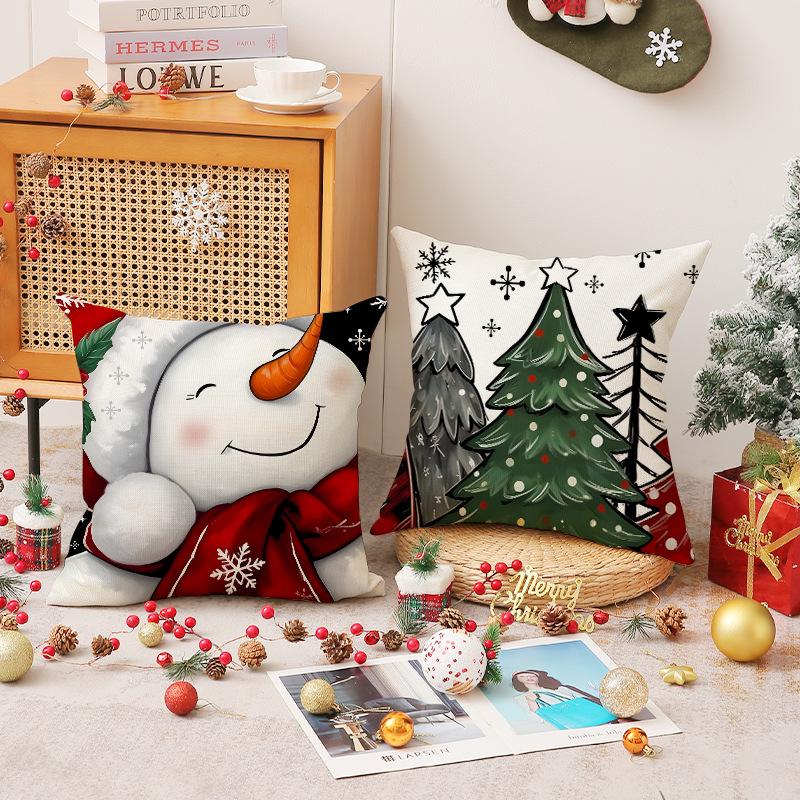 Cartoon Print Snowman Pillow Cover Christmas Party Decoration Sofa Cushion Car Back Seat Cushion Cover