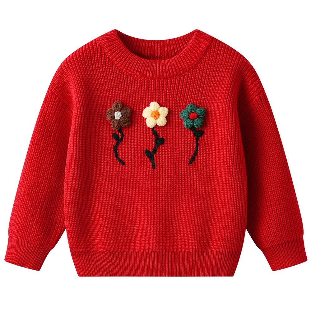Hand-embroidered Flower DIYs Baby Pullover Bottoming Sweater Birthday Girl Sweater