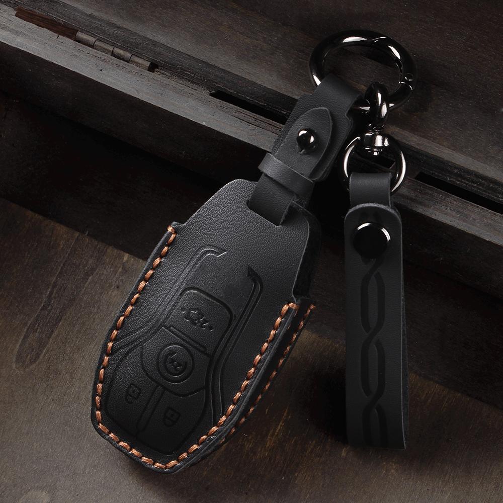 4 5 Buttons Leather Car Key Fob Case Cover Holder for Ford Fusion Explorer Mustang Edge F-150 Mondeo for Lincoln MKZ MKC MKX