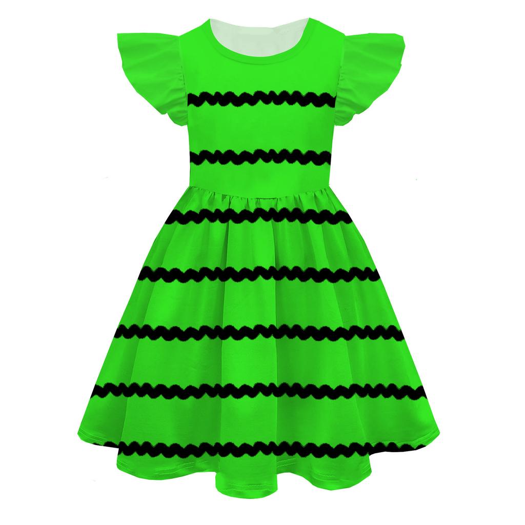 Europäisches und Amerikanisches Feifei-Ärmel Prinzessinnenkleid Farbe Peripherie 3D Digitaldruck Kinder-Milchseidekleid