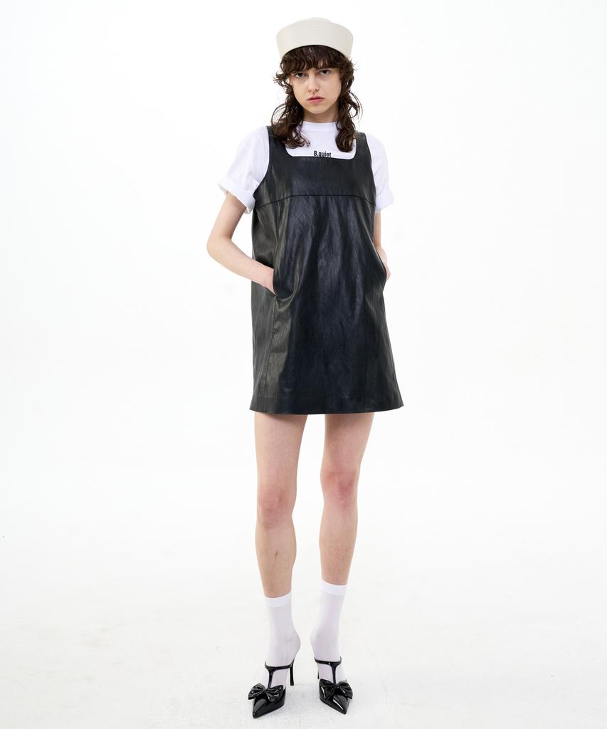 Bikwaieos A-Lined Faux Leather Mini Dress_Black