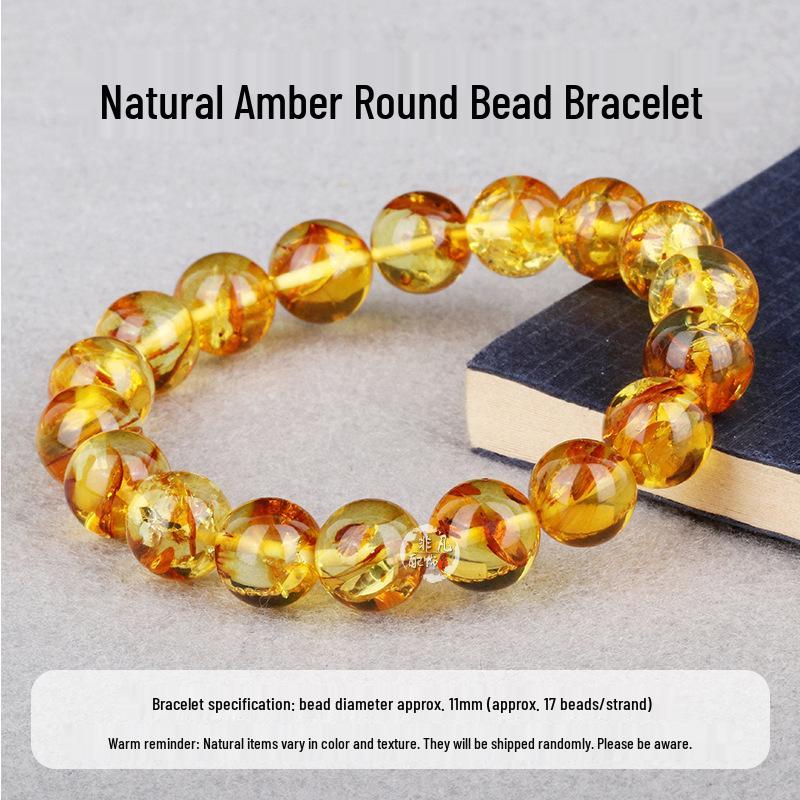 Natural Amber Beeswax Flower Beads Bracelet with Star and Moon Design - Multi-Treasure Bodhi Clavicle Chain for DIY Accessories