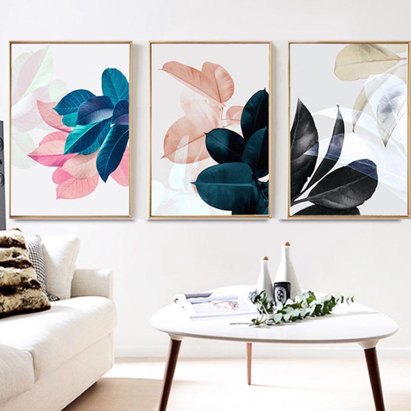 3Pcs Fashionable Leaf Pattern Canvas Wall Art Painting Printed Picture Home Office Decor