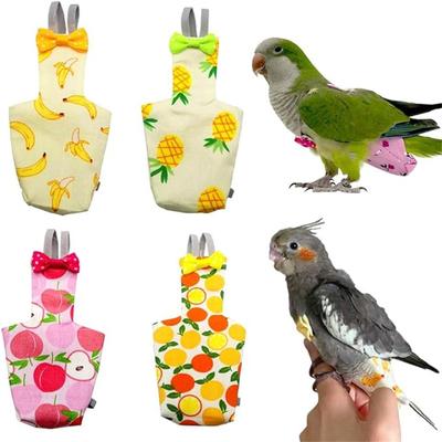 Parrot Diaper With Bowtie Cute Colorful Fruit Floral Cockatiel Pigeons Small Medium Large Pet Birds Flight Suit Clothes Washable