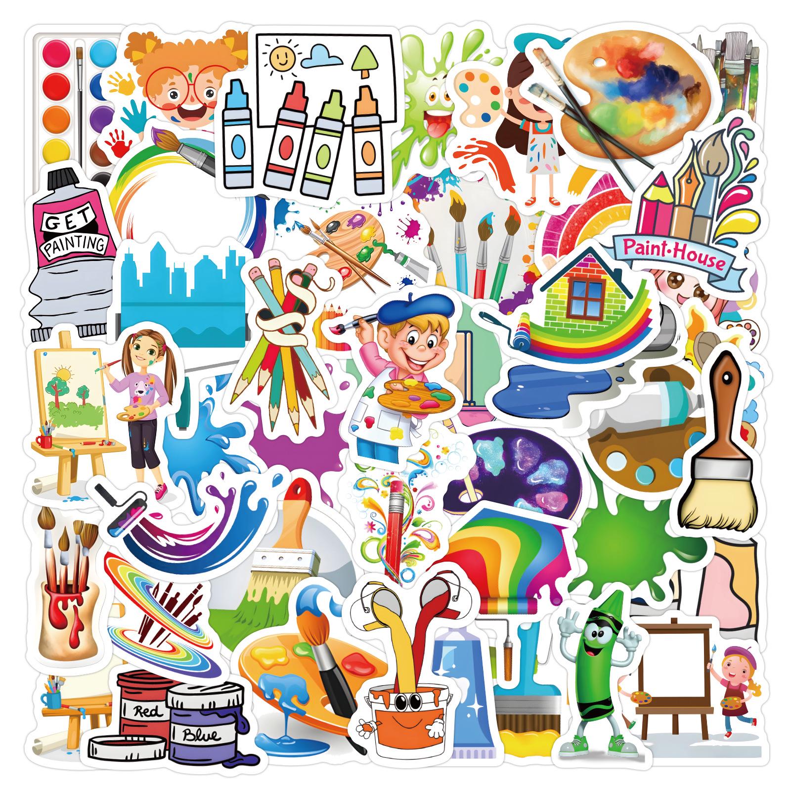 60 Cartoon Little Artist Oil Paint Graffiti Sticker Sheets - Waterproof for Stationery, Desk, and Journal Use