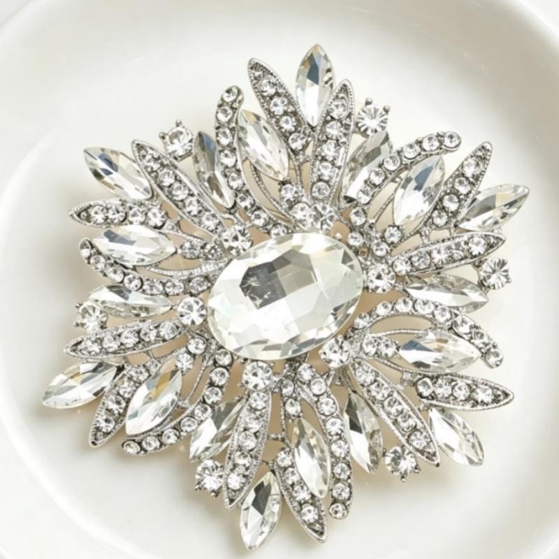 Multicolor Rhinestone Flower Brooch Shiny Crystals Gold Plated Frame For Wedding Party Formal Outfit Accessories