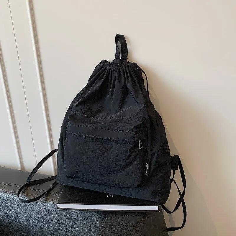 WTEMPO Nylon Drawstring Schoolbag Zipper Pocket Backpack Lightweight Large-capacity Unisex Sports Backpack Fitness Leisure Backpack