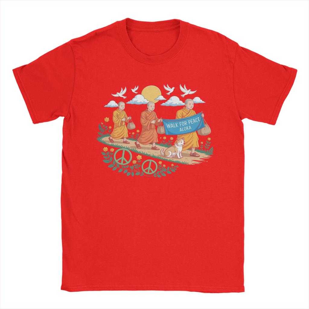 Walk for Peace Aloka Buddhistische Mönche T-Shirts Unisex Damen Baumwolle Cooles T-Shirt Tees Kurzarm Kleidung Geburtstagsgeschenk