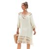 Damen Strand Hoodie Quaste Langes Strandkleid Patchwork Strandrock