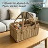 Foldable, Hand-Woven Paper Storage Basket With Scalloped Rim And Handles
