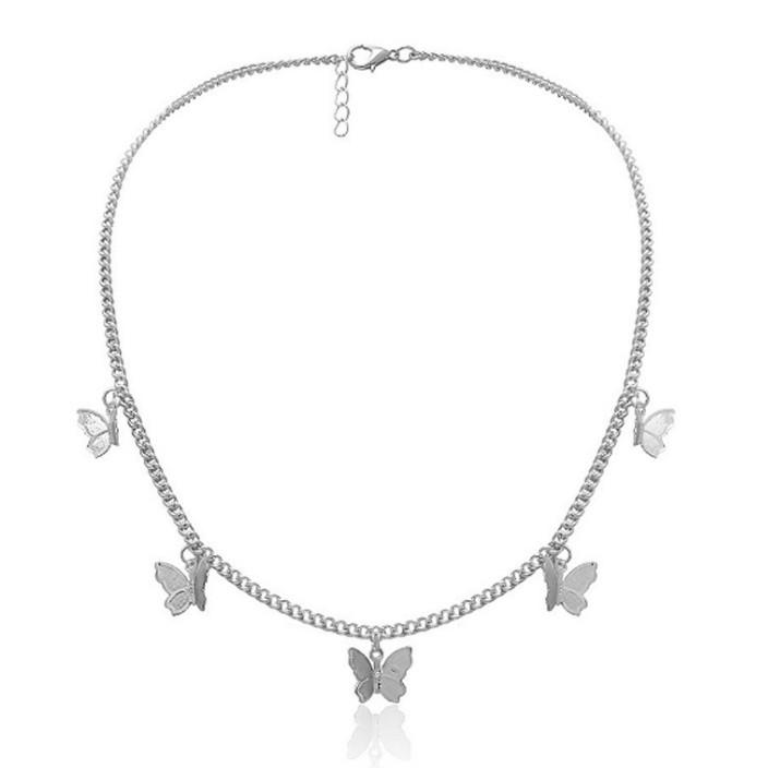 C046 Trendy Versatile Personality Tassel Geometric Collarbone Chain Butterfly Simple Elegant Single Layer Necklace серебряный
