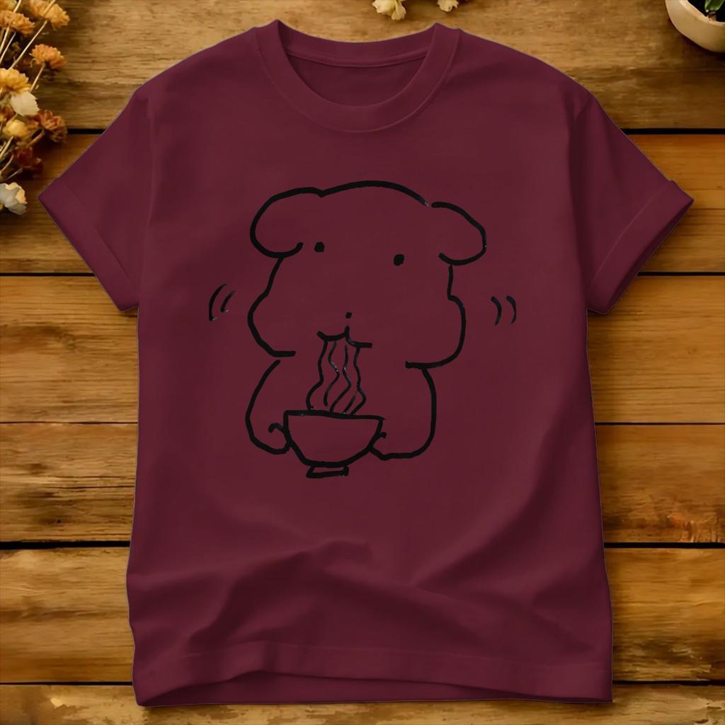 Chubby Dog Eating Noodles Funny Ganadi Tshirt Summer Ganadi 100 Cotton T Shirts For Unisex Tee Shirt Short Sleeves Awesome Tops