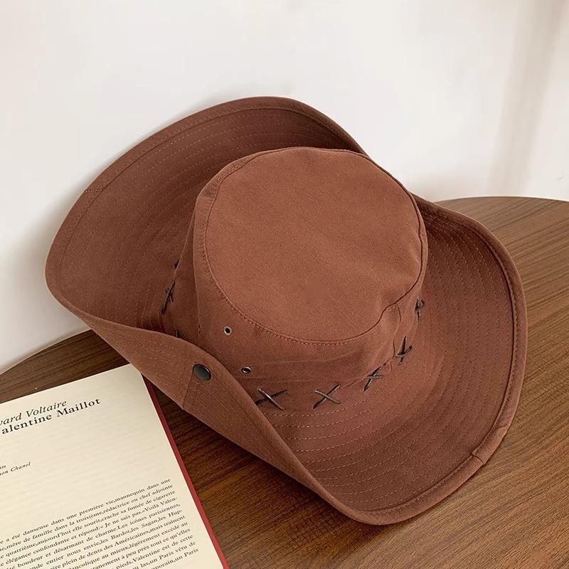 

Ковбойская шляпа в стиле вестерн, женская летняя шляпа с большими полями для кемпинга, защита от ультрафиолета, шляпа-ведро с большой окружностью головы, солнцезащитная шляпа M（56-58cm） коричневый