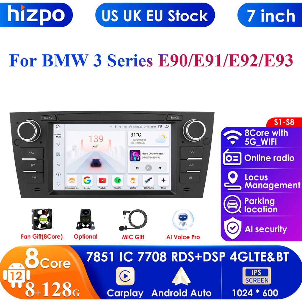 Hizpo Inteligentní 7'' 7862 AI 2din Android 13 Autorádio Multimediální Přehrávač Videa pro Pro BMW Řady 3 E90 E91 E92 E93 Navigace GPS Carplay 4G RDS