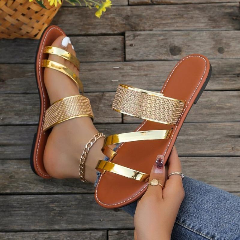 Summer Cross border Foreign Trade New Popular Water Diamond Solid Color Large Sandals for Women