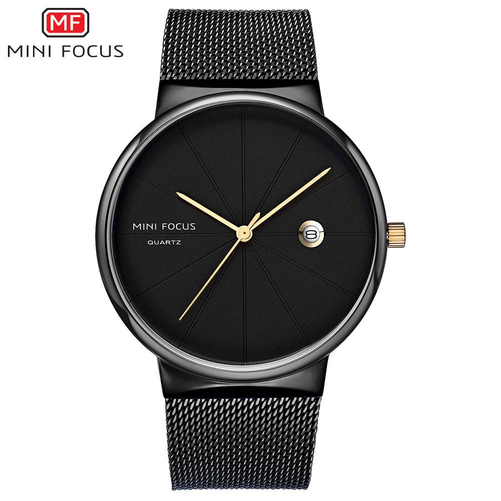 Mini Foci Ultra-Thin Watch Wrist Watches Japanese Movement Calendar Waterproof Stainless Steel Mesh Belt 0176G