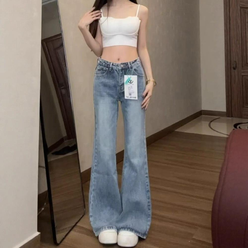 

Женские джинсы микро-клеш с высокой посадкой на осень волочатся по земле, не прилипают к ноге, винтажные сотни скинни расклешенных джинсов, ретро джинсы 4XL