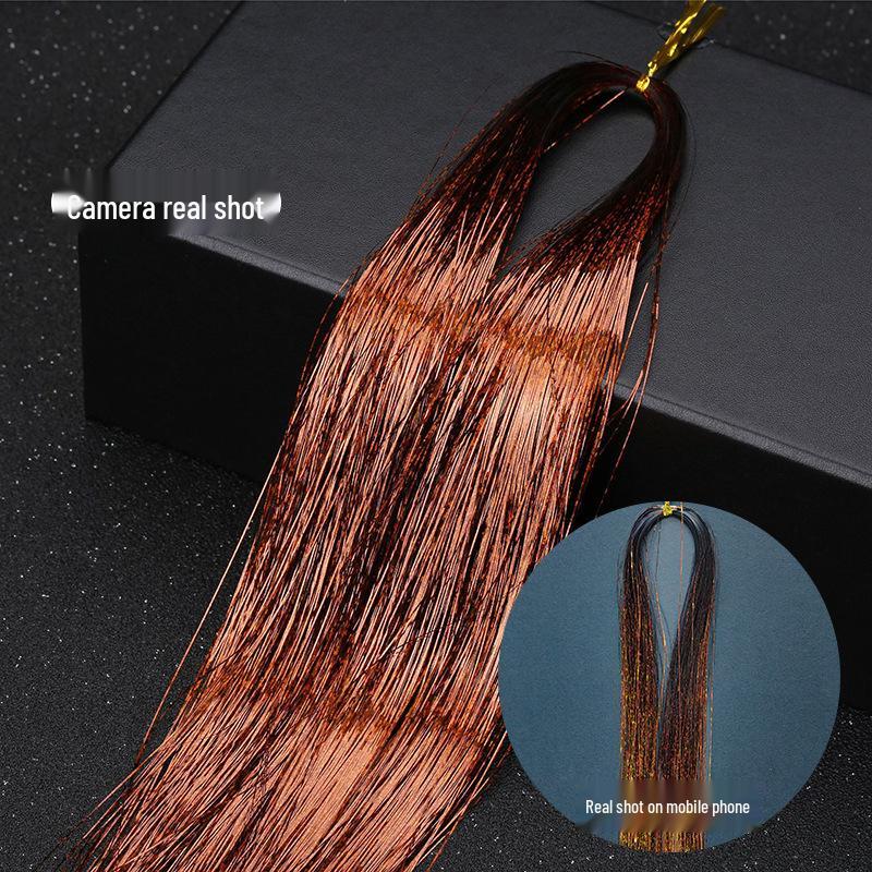 Gold Laser Tinsel Hair Extensions - Shiny Metal Wire, Colorful and Seamless.