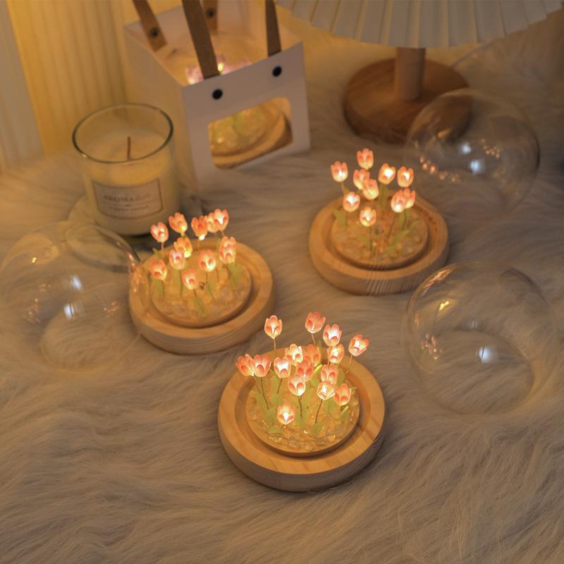 Handmade Tulip Night Lght Handmade DIY Bag Creative Desktop Ambiance Light Decoration Girl's Chinese Valentine's Day Gift