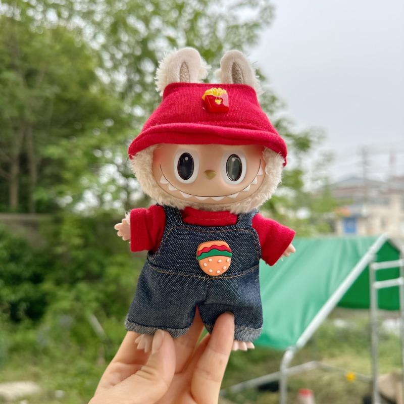 Only clothes]For  Pendant Pull Cloth Doll for the First and Second Generation Blind Box For  LABUBU Clothes Bear Suspenders Pants Suit