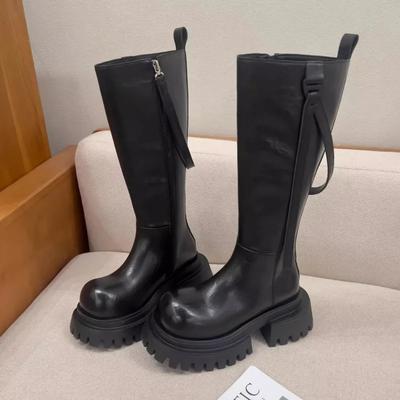 Women Platform Knee High Boots Brand Winter Snow High Heels Leather Shoes 2025 Trend Designer Goth Motorcycle Chunky Botas Mujer