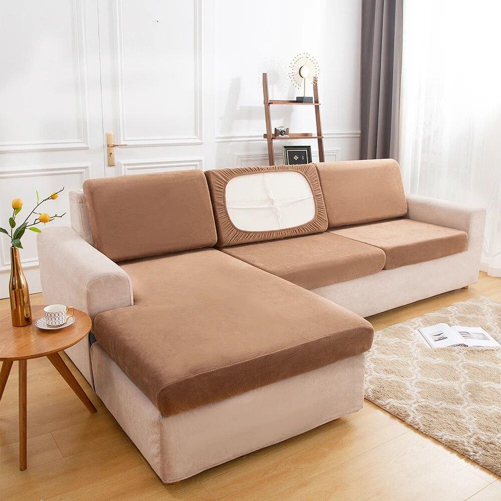 Plush Sofa Seat Cushion Cover Elastic Protector Covers Pets Kids Washable Removable Sofa Cushion Case for Furniture Protector