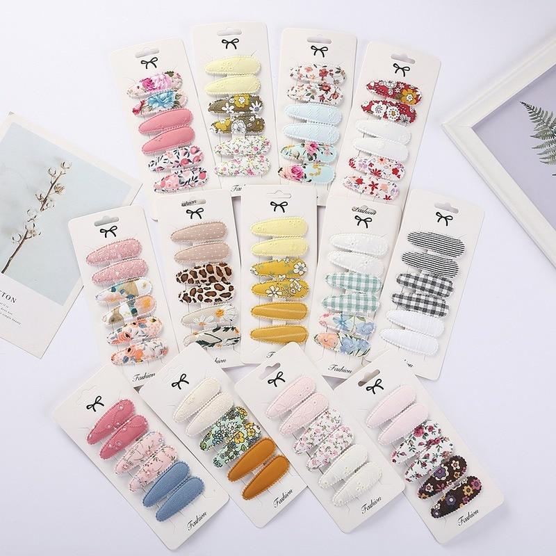 

6pcs/set Floral Fabric Hair Pins Clips Bang Side Barrettes Korean Kawaii Princess Teardrop Hairpins for Baby Girls Accessories