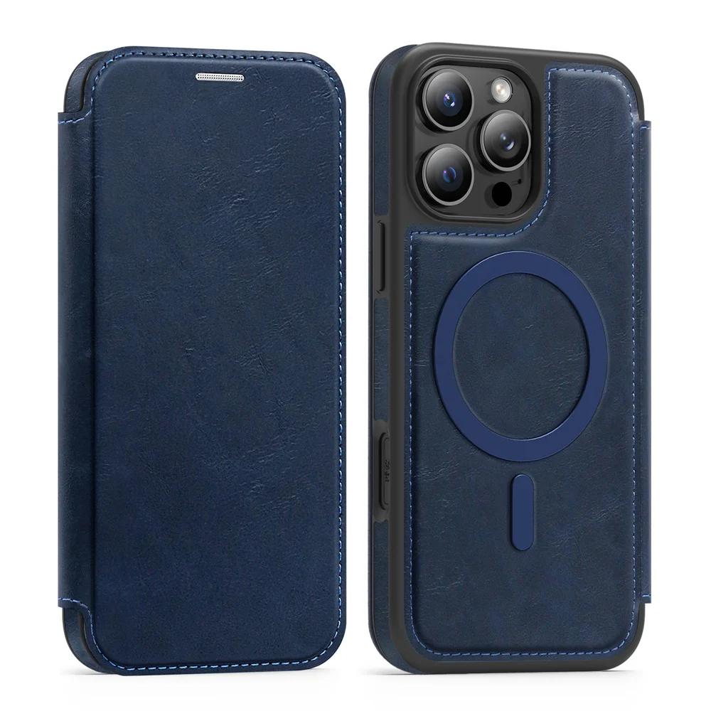 For MagSafe Flip Leather Phone Case for IPhone 16E 16 15 Plus 14 13 12 11 Pro Max RFID Blocking Wallet with Card Holder Cover