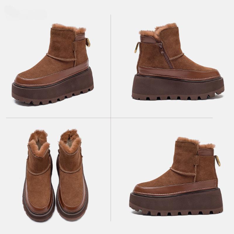 Johnature Thick Sole Snow Boots With Plush Warm Side Zipper Versatile Retro Solid Color Women's Shoes