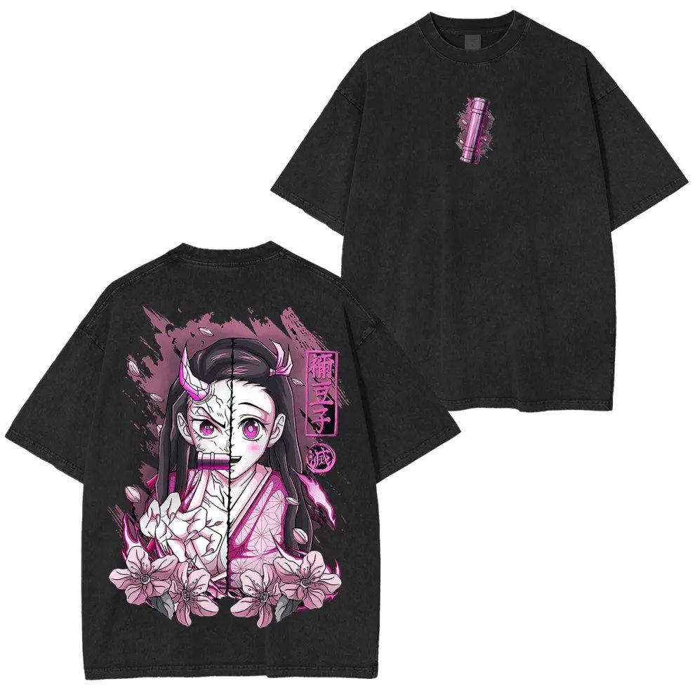 Demon Slayer Shinobu Kocho Anime Vintage Washe T Shirt Unisex Women Short Sleeve Tops Summer Graphic Tee Casual Streetwear Cosplay