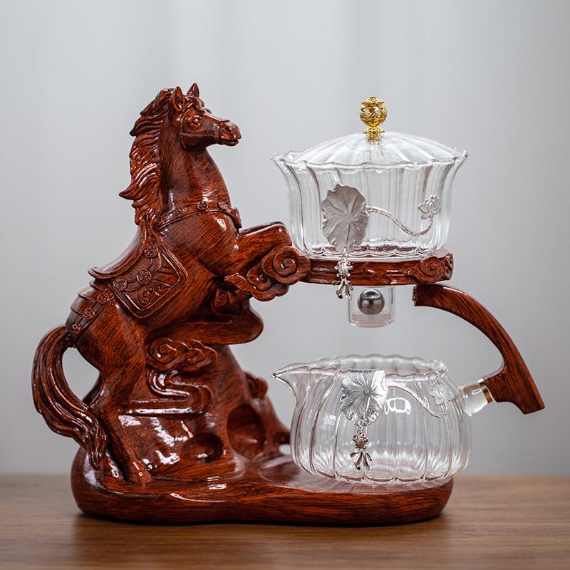 Creative Horse Teapot Full Automatic Glass Teapot Infuser Magnetic Water Diversion Heat-resistant Kungfu Tea Drinking Tea Set