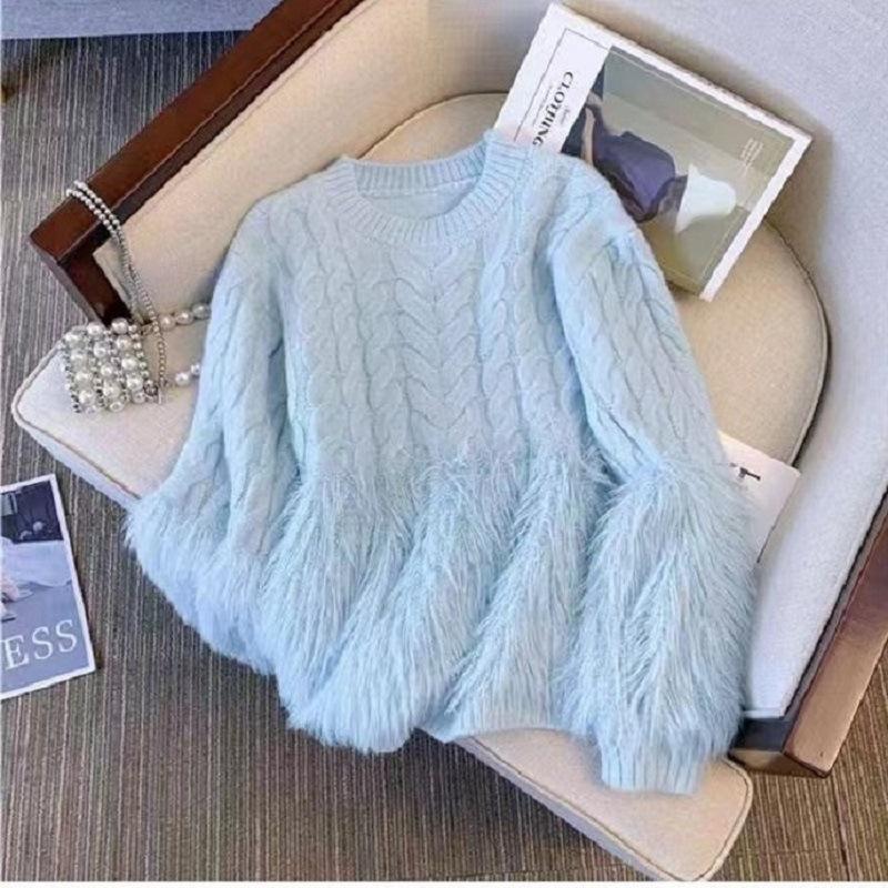 Gentle Wind Soft Waxy Round Neck Twist Sweater Women's Autumn and Winter Design Sense Fashionable Solid Color Long Hair Imitation Mink Sweater