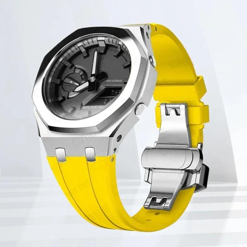 Mod-kit för Casioak GA2100 GA2110 Metallfodral Bezel Gummiarmband För Casioak GAB2100 2110 Modifieringssats Fodral Med Skruvkorrigering