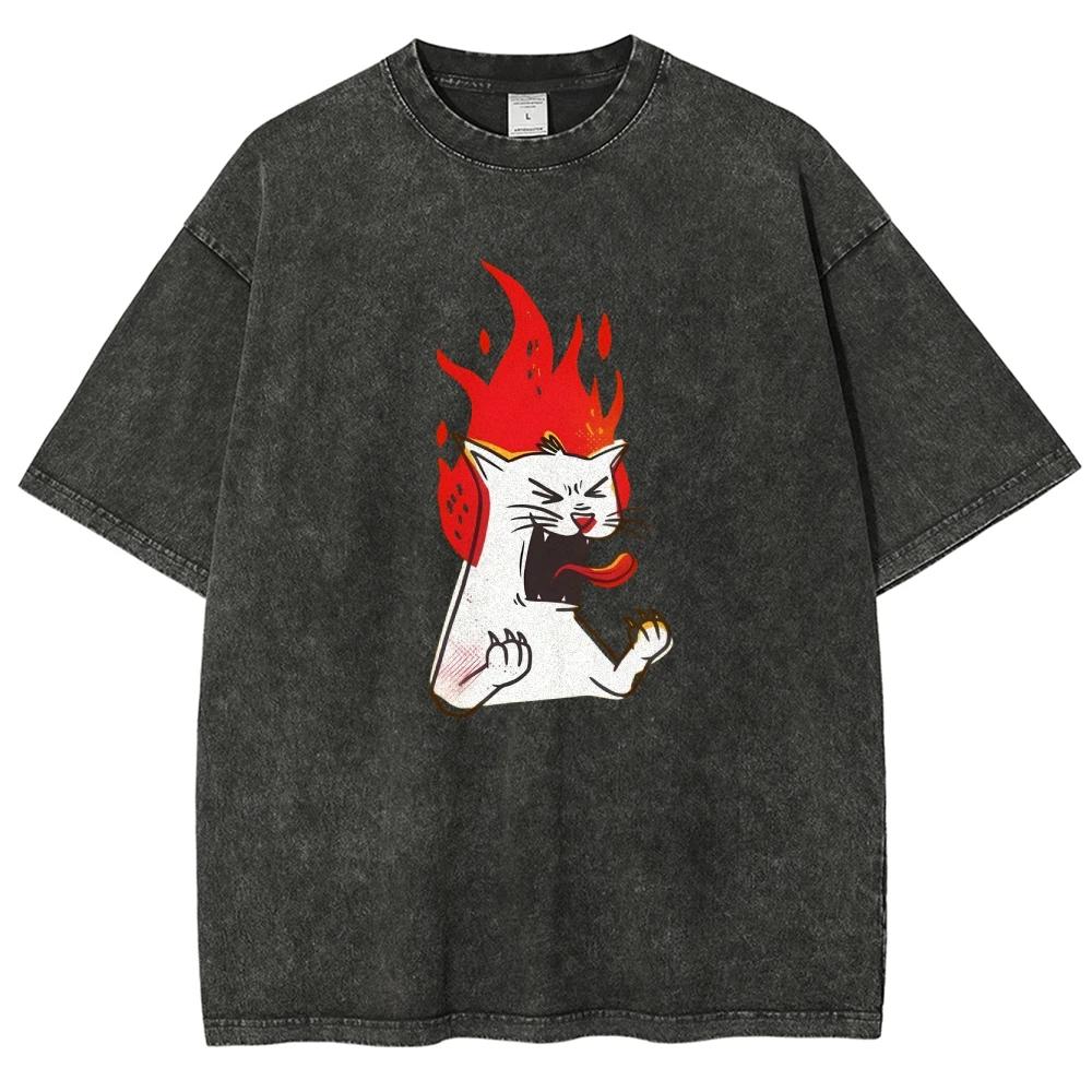 Angry Cat Cool Silly Cat Meme T-Shirt Stylish Top Men Women Short Sleeve Oversized T-shirts Summer Sport Loose T Shirt