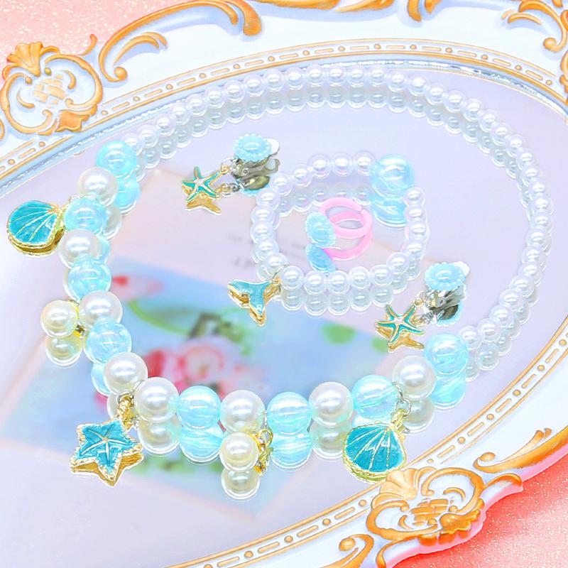 Cross-border children's jewelry pearl alloy starfish shell unicorn necklace bracelet ear clip ring DIY jewelry cover