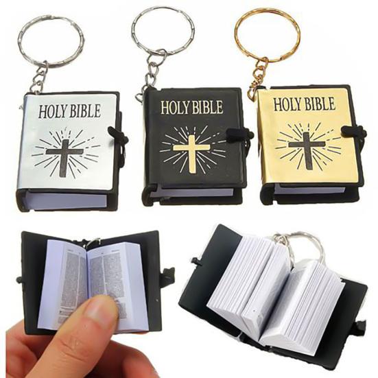 1Pc Mini Portable English Holy Bible Pendant Keychain Key Ring Holder Bag Decor