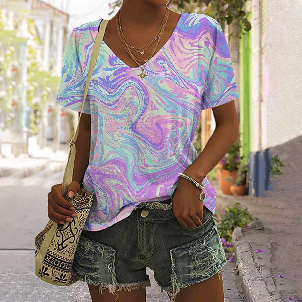 

Модная летняя женская футболка с принтом в виде смешивания цветов, одежда Y2k, футболки для женщин, топы, футболки с графикой Y2k, топы для женщин 6XL