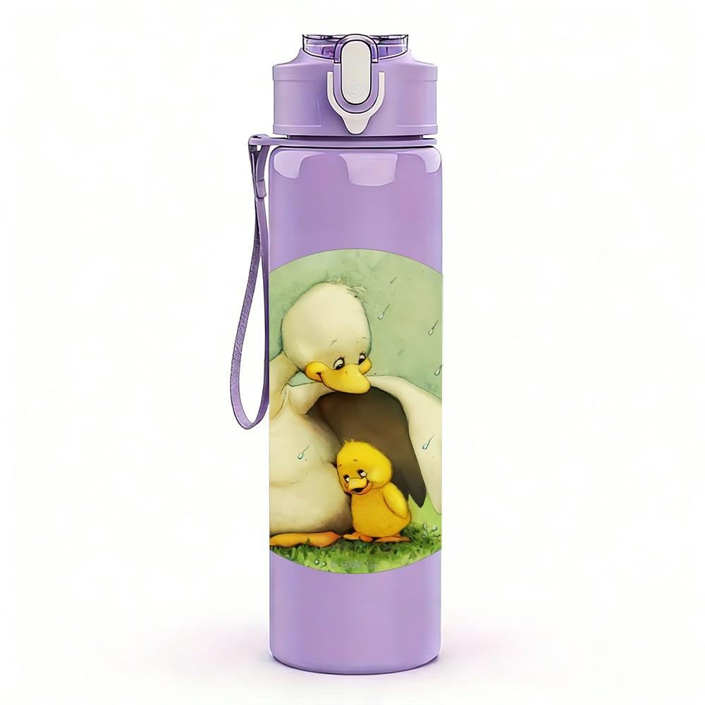 1PC Mother Duck With Baby Duckling Print 750ml Color Plastic Sports Water Bottle Leakproof Flip Straw Lid Suitable for Sports Office Home Use