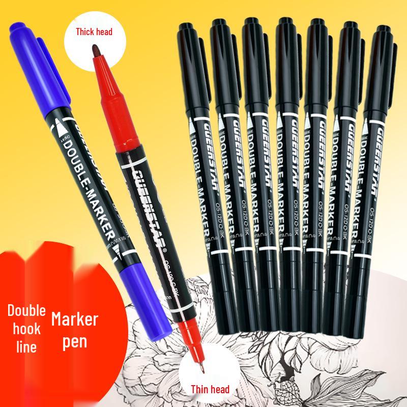 Compact Double-Ended Oil-Based Marker Pen Set - Black, Blue, Red Fine Liner, Quick-Drying & Fade-Resistant for Art & Painting
