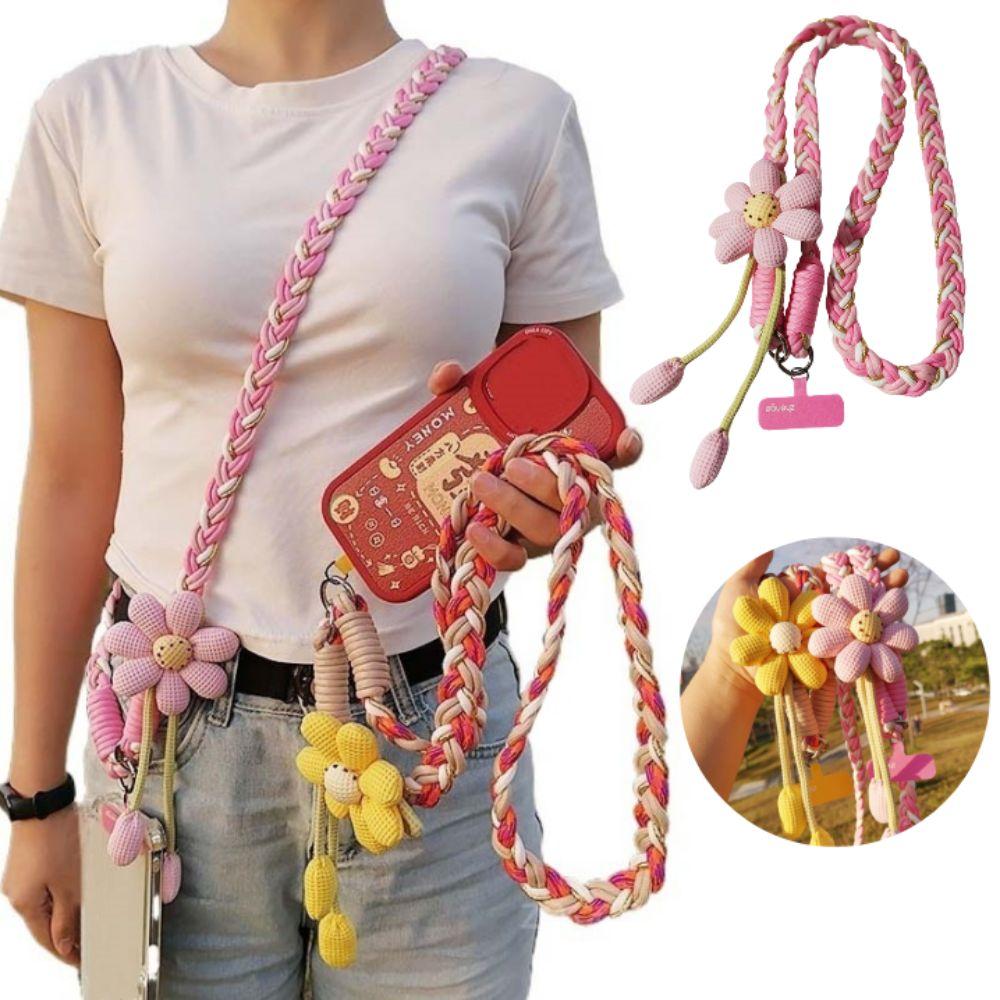 Detachable Flowers Phone Lanyard Crossbody Cell Phone Strap Phone Woven Chain Hanging Ornament