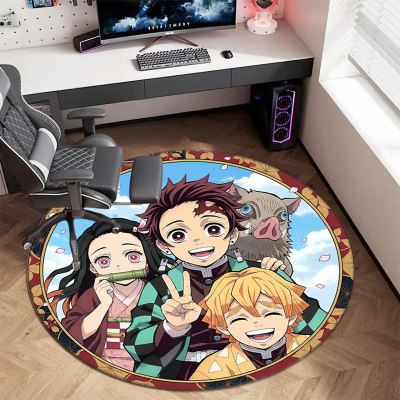 Classic Japanese-style Cartoon Demon Slayer Round Rug, Home Soft Decorative Anti-slip Yoga Mat and Chair Mat, Outdoor Floor Mat Carpet K33