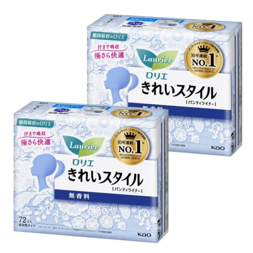 [Bulk Purchase of 2] Kao Laurier Kirei Style Panty Liners, Unscented, Smooth Type, 72 Sheets X 2 Packs