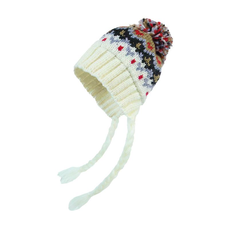 Korean Version of Children's Hats Autumn and Winter Girls Wool Hats Knitted Colored Hairballs Baby Ear Hats Boys Warm Winter