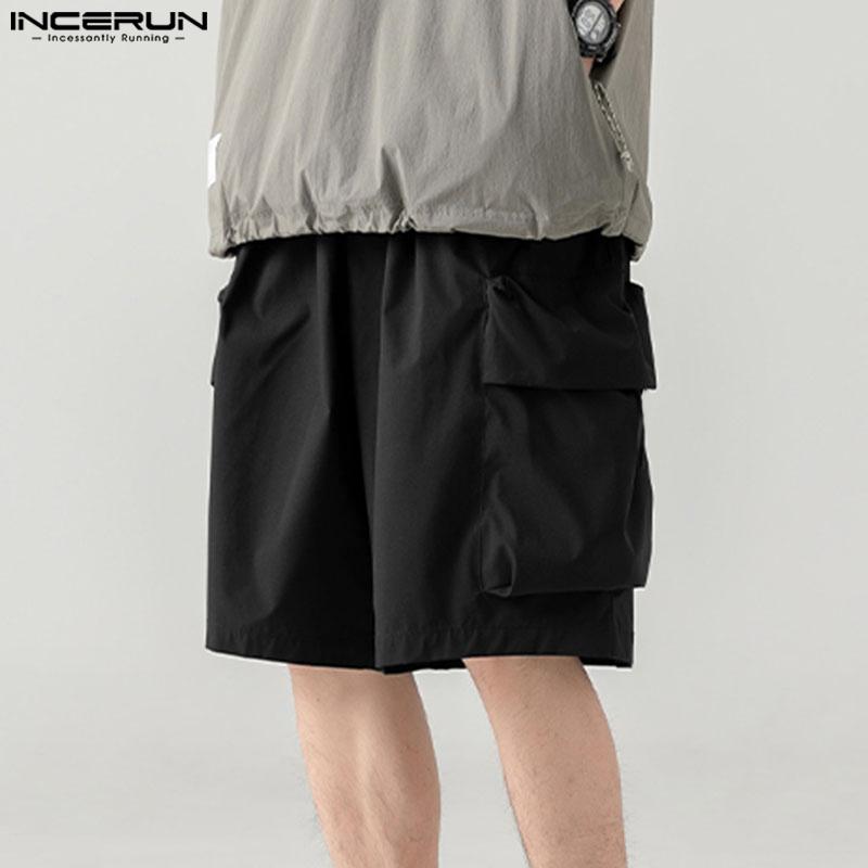 INCERUN Men Drawstring Elastic Waist Pockets Casual Cargo Shorts Half Pants