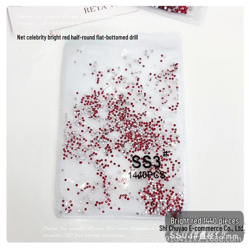 King Fan Super Sparkly Red Rhinestone Nail Art Decorations - Round Flat-Bottom Crystal Stickers for DIY Wearable Nail Accessories