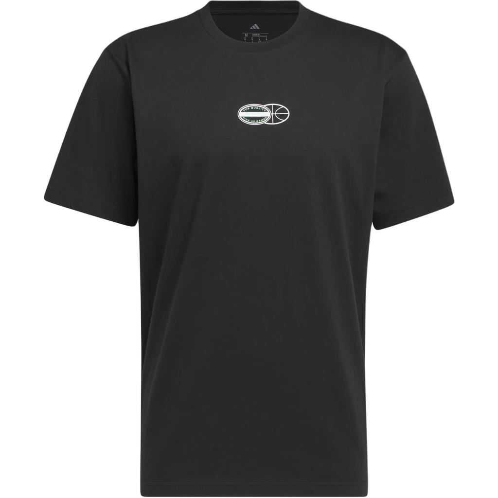 Adidas Basketball SS25 Pick-Up Game Graphic Logo Letter Crew Neck Loose Fit Cotton Short Sleeve T-Shirt Men Tops Black JI7107