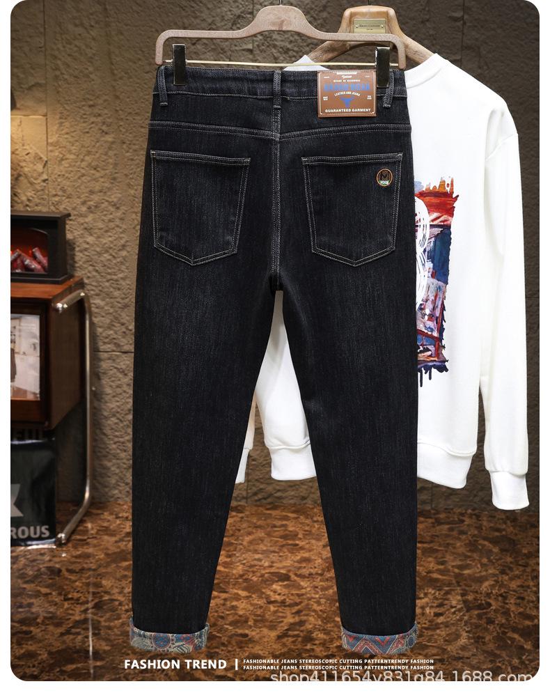 Pánské volné rovné strečové džíny s výšivkou - Trendy podzimní styl 2025 ležérní dlouhé kalhoty