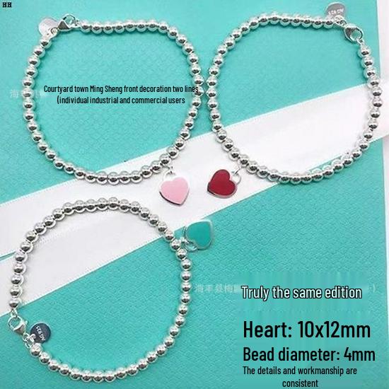 T-Familie Herzförmiges Emaille-Armband: Blaue, Rote, Rosa Herzen, Liebes-Rosenkranz, Runde Perlenkette - Perfektes Valentinstagsgeschenk für Freundin.